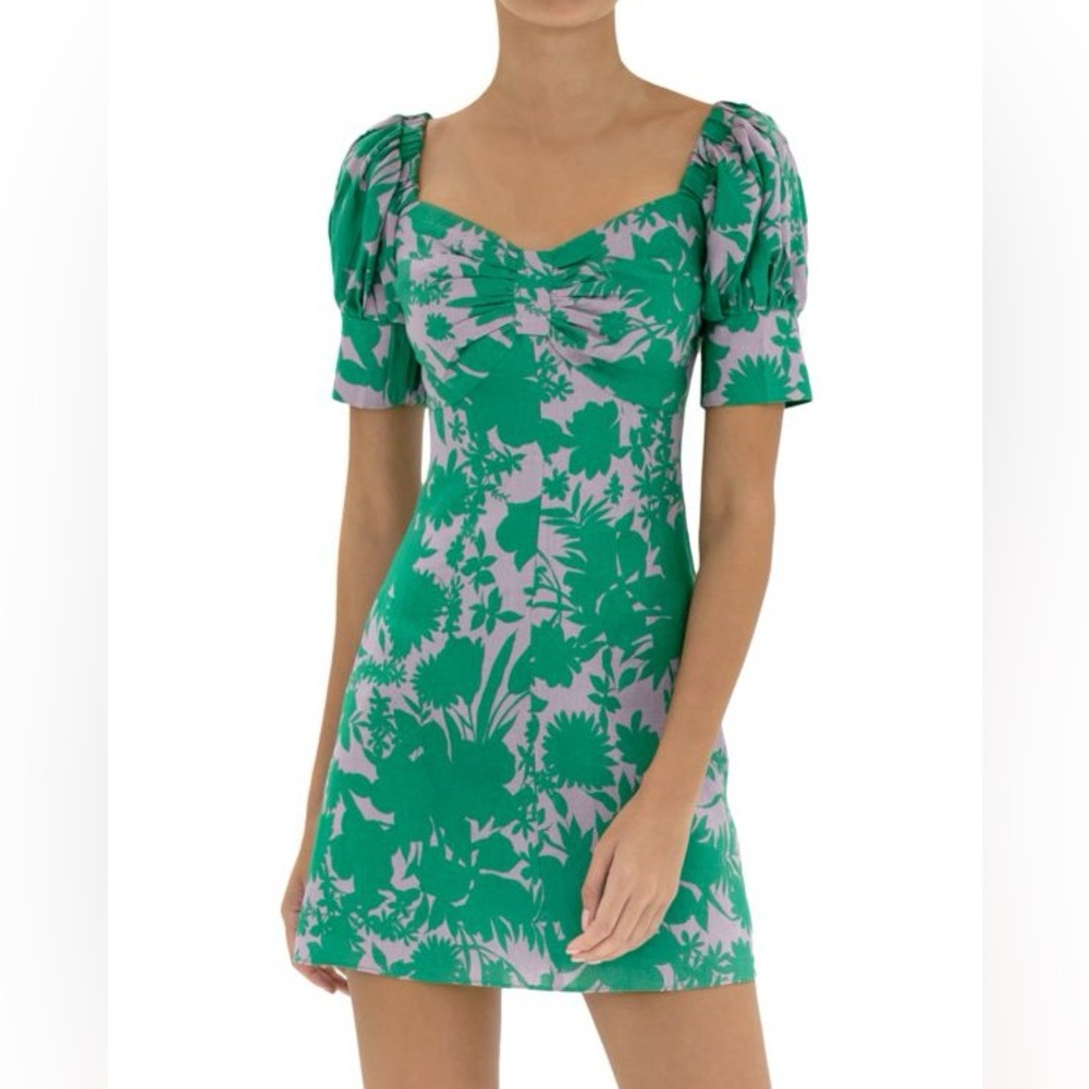 Alexis Pilou Floral Linen Mini Dress in Green